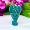 Neon Blue Apatite Stone 2 inch free standing guardian angel crystal Reiki energy blessed hand carved Pocket Angel for angelic connection