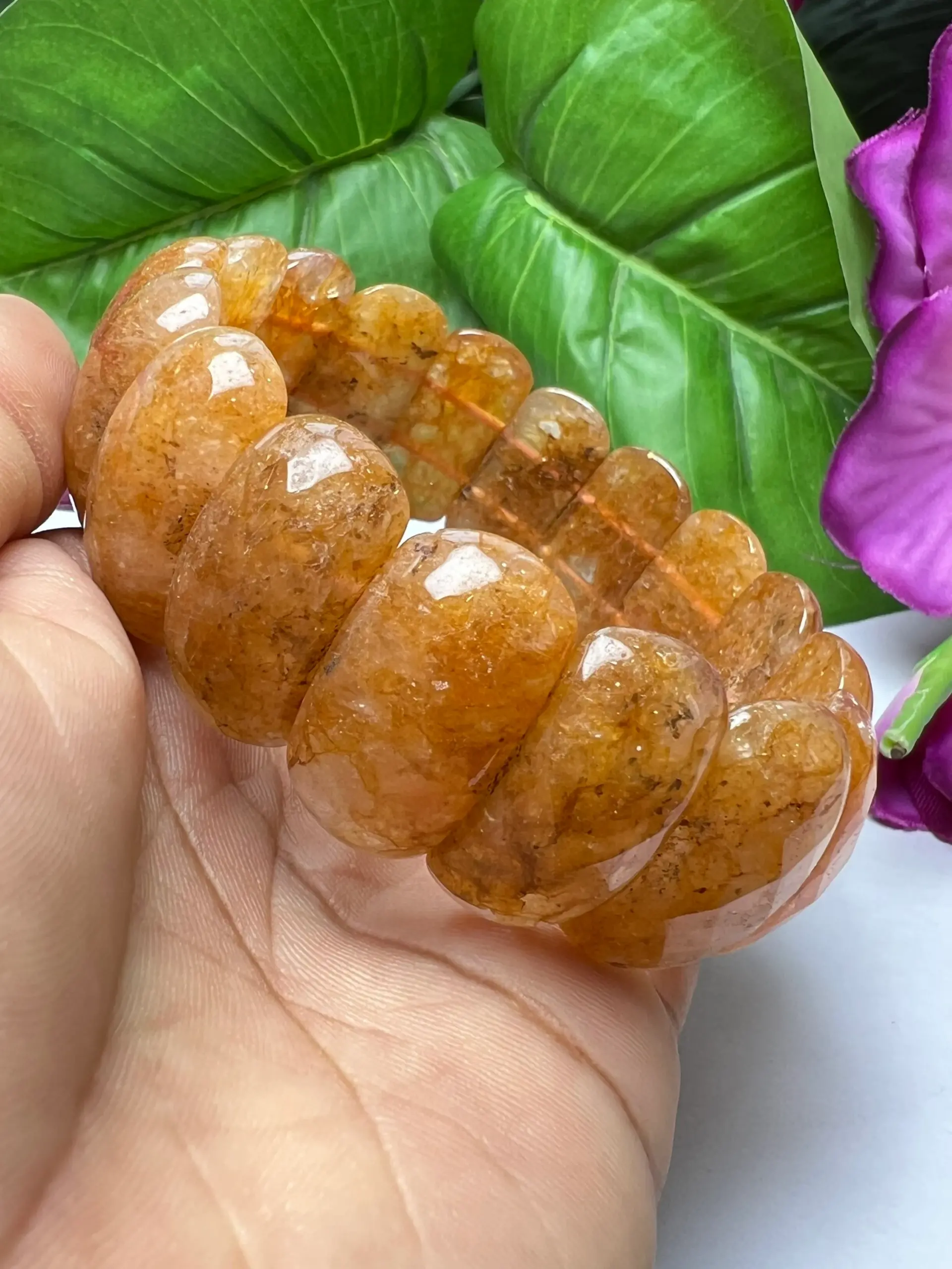 Citrine High Metaphysical Energy Stone Rectangle Beaded Bracelet 25 MM Stretch Bracelet - Image 4