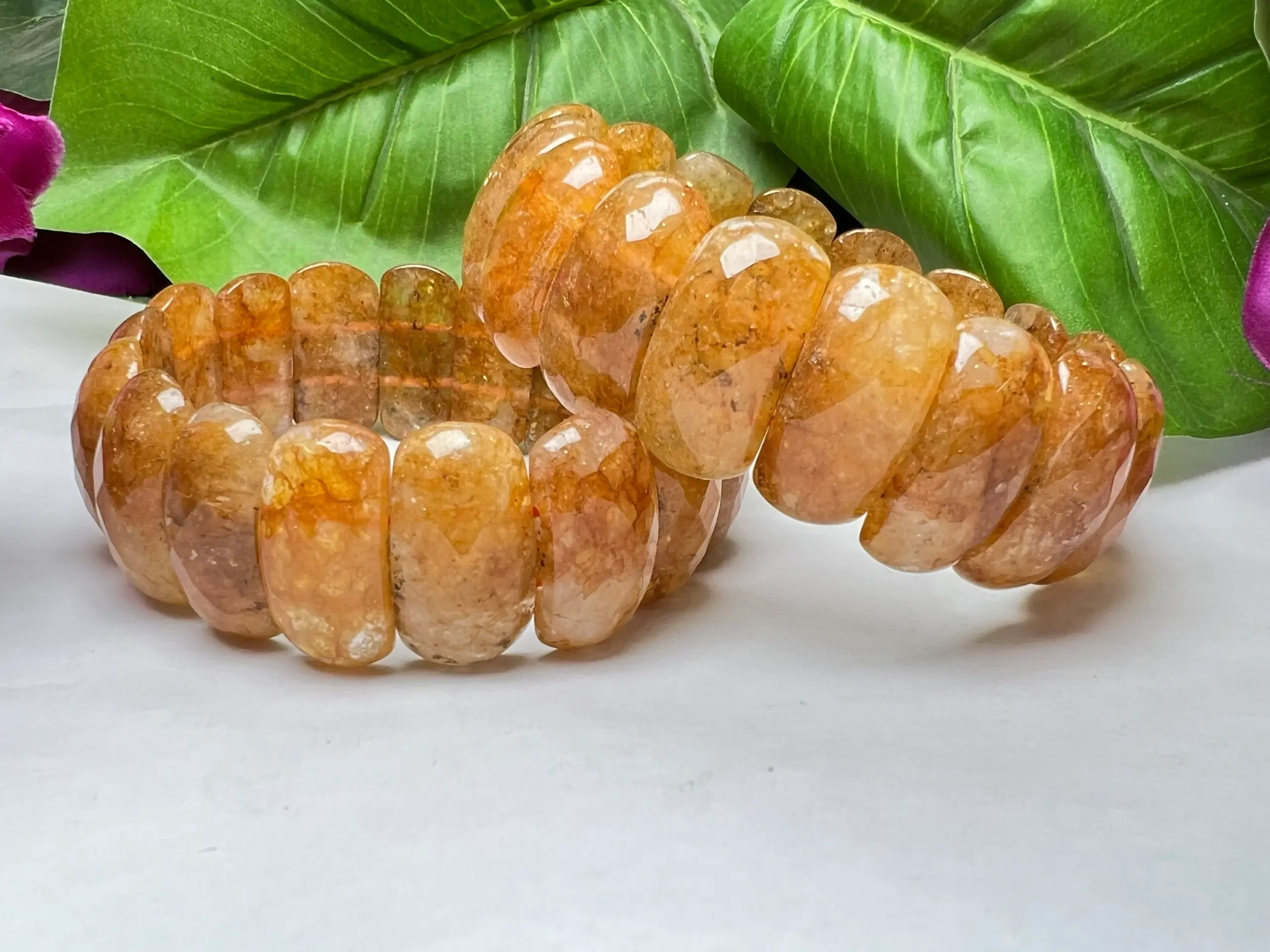 Citrine High Metaphysical Energy Stone Rectangle Beaded Bracelet 25 MM Stretch Bracelet - Image 6