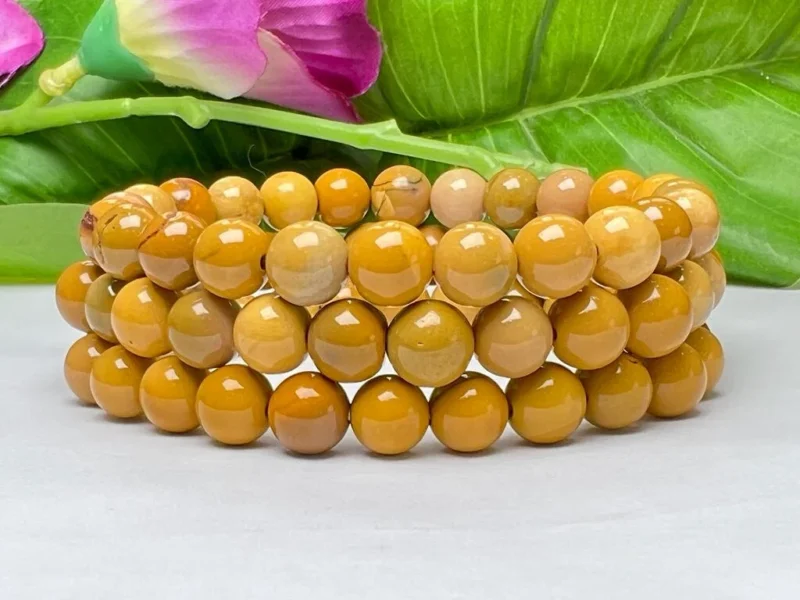 Yellow Jasper Round Beaded Bracelet 6MM 8MM 10MM 12MM Stretch Bracelet