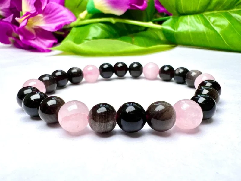 Apache Tears Stone With Rose Quartz Stone Round Beaded Bracelet 8 MM Stretch Bracelet - Image 10