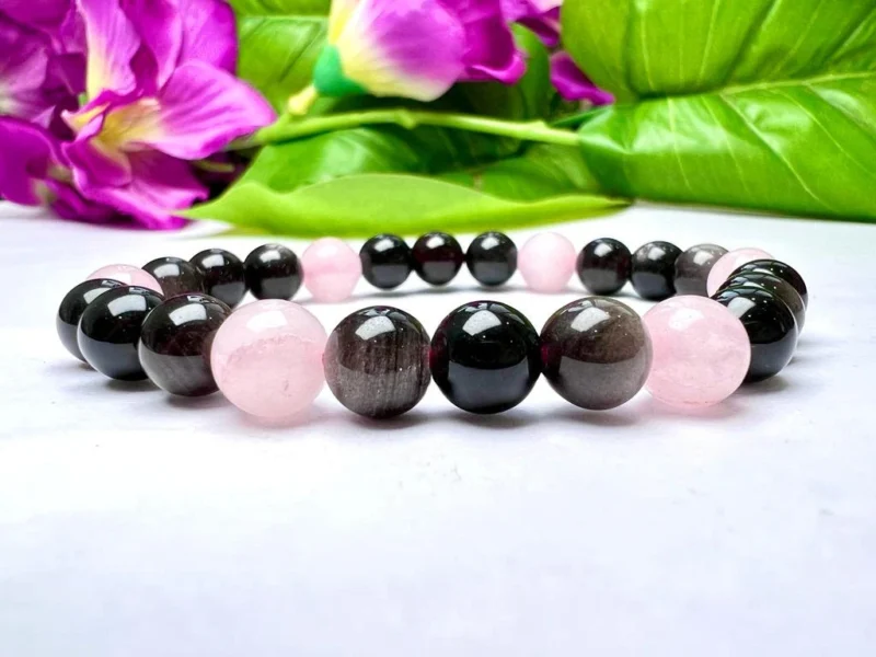 Apache Tears Stone With Rose Quartz Stone Round Beaded Bracelet 8 MM Stretch Bracelet - Image 7