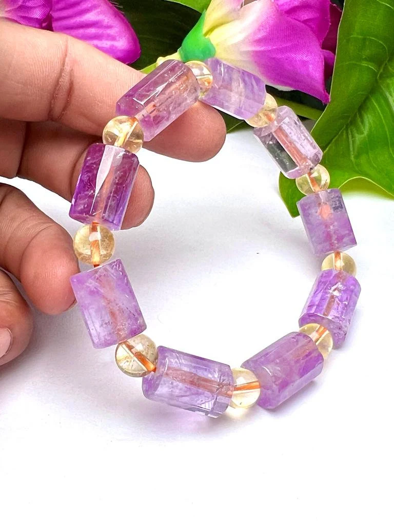 Brazilian Ametrine Stone Bracelet For Reiki And Healing Powerful Stone Stretch Bracelet - Image 2