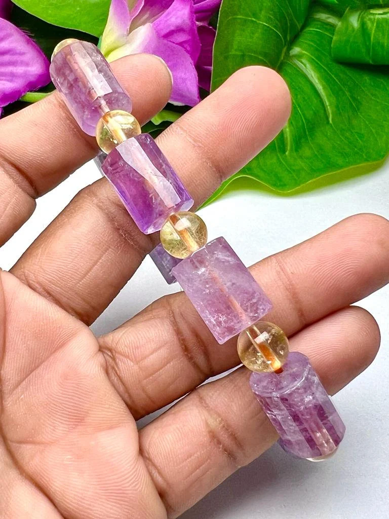 Brazilian Ametrine Stone Bracelet For Reiki And Healing Powerful Stone Stretch Bracelet - Image 3