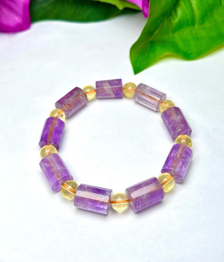 Brazilian Ametrine Stone Bracelet For Reiki And Healing Powerful Stone Stretch Bracelet - Image 5