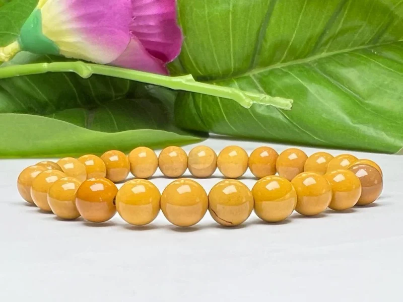 Yellow Jasper Round Beaded Bracelet 6MM 8MM 10MM 12MM Stretch Bracelet - Image 9