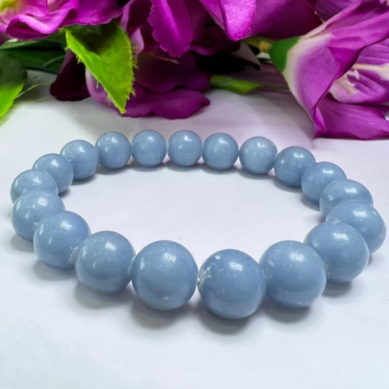 Blue Angelite Stone Round Beaded Bracelet 10 MM Help to Relieve Tension, Anger and Stress Stretch Bracelet - Image 7
