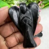 Brazilian Black Tourmaline Stone 2 inch free standing guardian angel crystal Reiki energy blessed handcarved Pocket Angel Angelic connection