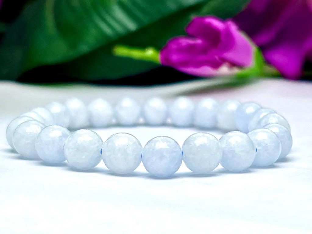 Blue Calcite Stone Round Beaded Bracelet 8MM Stretch Bracelet - Image 2