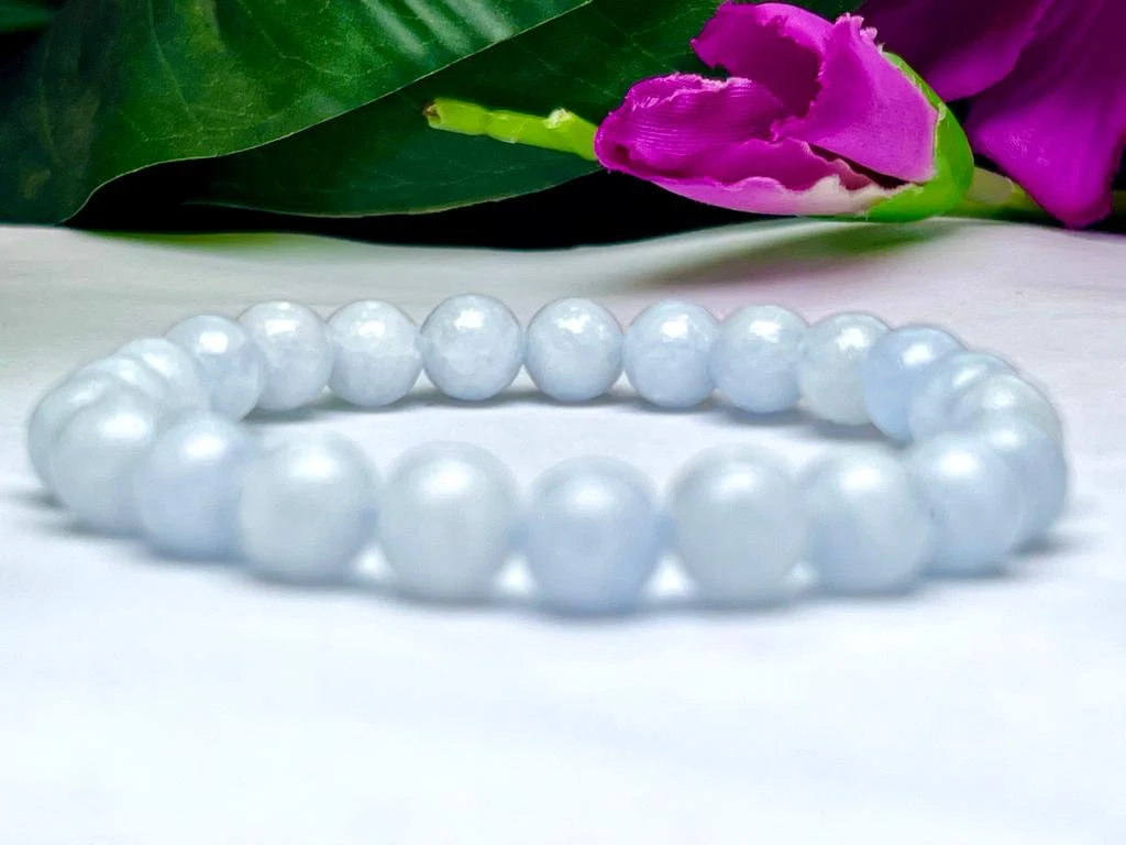 Blue Calcite Stone Round Beaded Bracelet 8MM Stretch Bracelet - Image 3