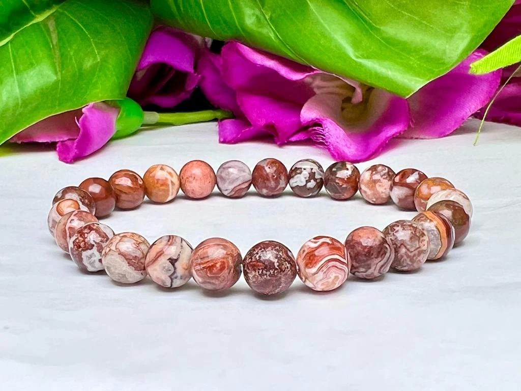 Leopard Skin Jasper Stone Bracelet Round Beaded Bracelet 8 MM Stretch Bracelet - Image 5