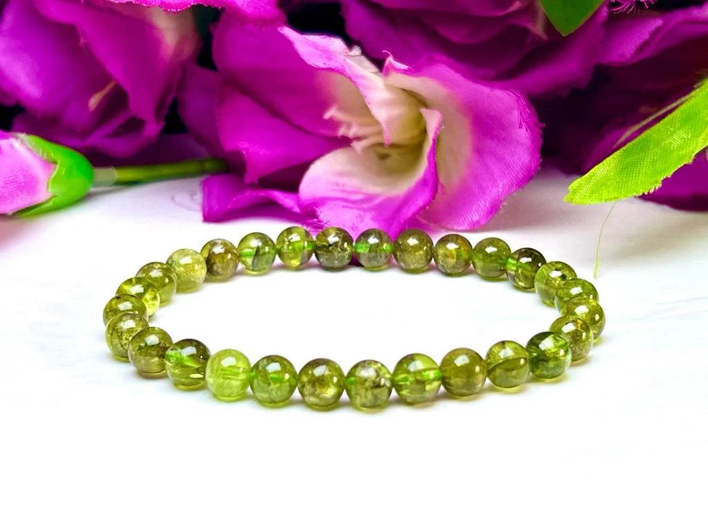 Peridot Stone Round Beaded Bracelet 6 MM Stretch Bracelet