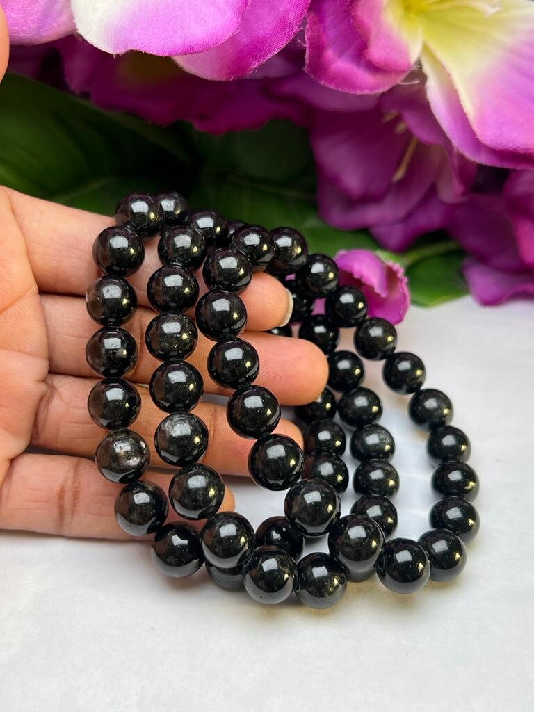 Hypersthene Stone Bracelet Round Beaded Bracelet Stretch Bracelet - Image 2