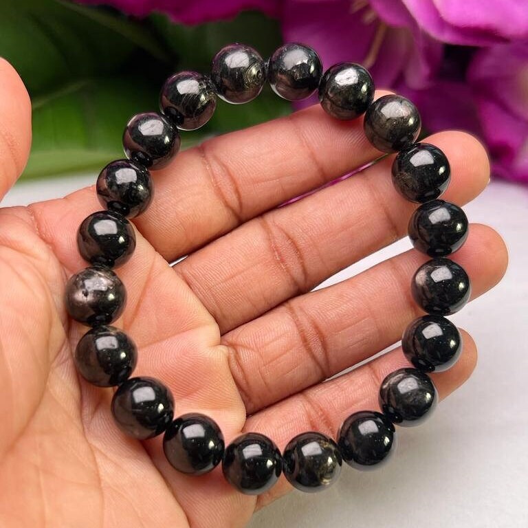 Hypersthene Stone Bracelet Round Beaded Bracelet Stretch Bracelet