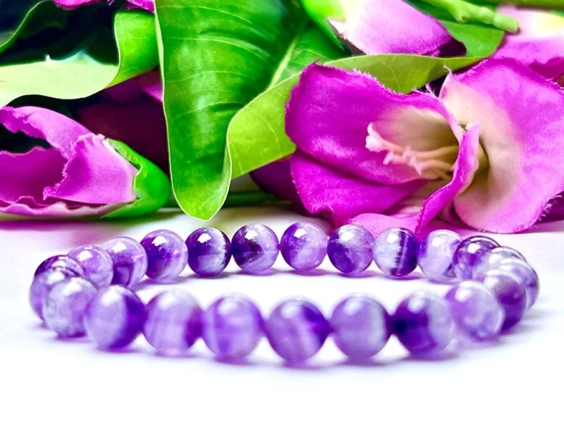 Dream Amethyst Chevron Amethyst Round Beaded Bracelet 8 MM Stretch Bracelet - Image 7