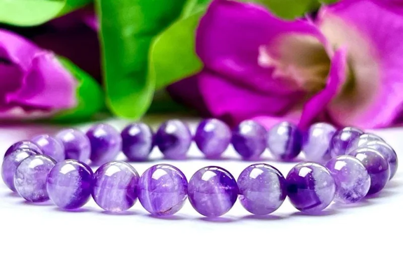 Dream Amethyst Chevron Amethyst Round Beaded Bracelet 8 MM Stretch Bracelet - Image 5
