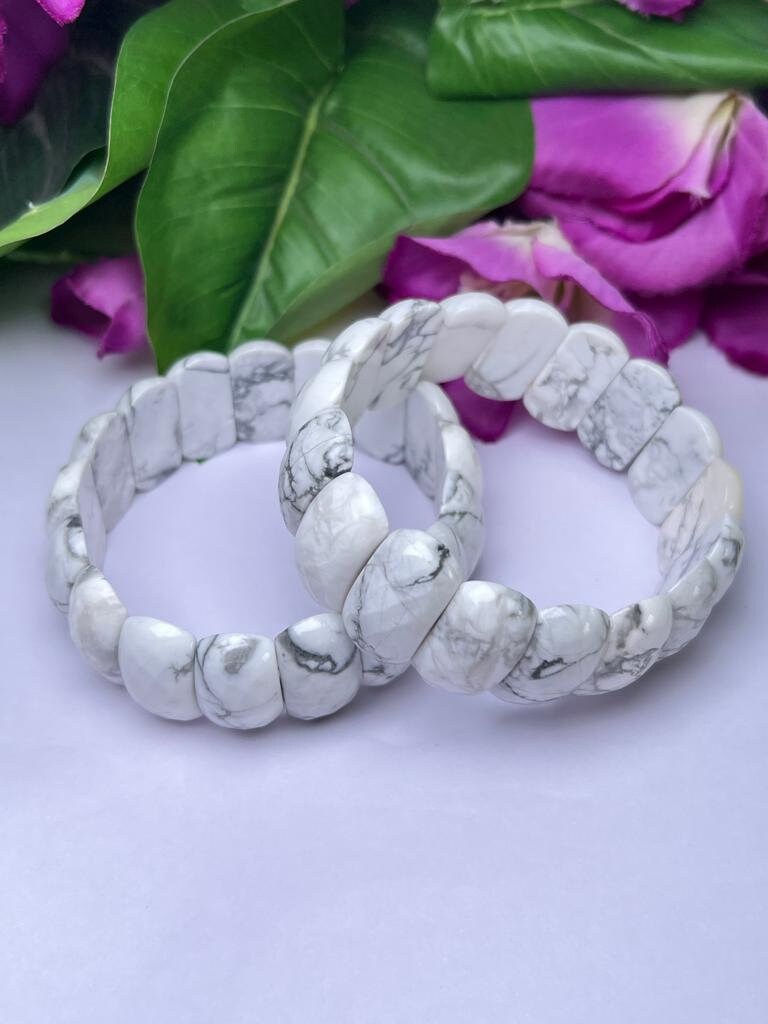 Howlite Stone All Chakras Rectangle Beaded Bracelet 25 MM Stretch Bracelet - Image 3