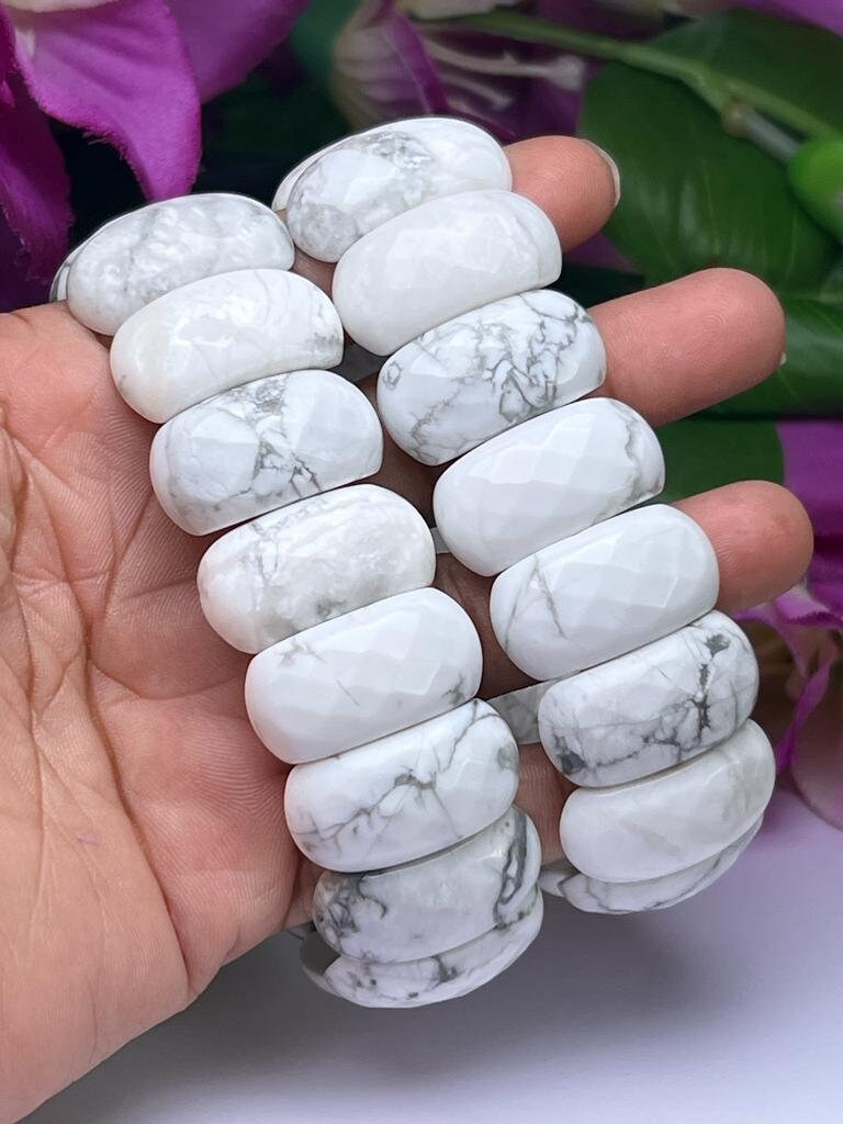 Howlite Stone All Chakras Rectangle Beaded Bracelet 25 MM Stretch Bracelet - Image 5