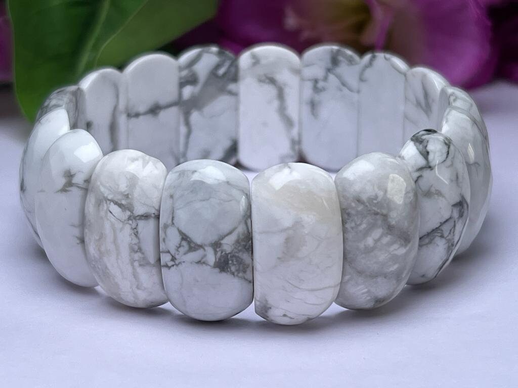 Howlite Stone All Chakras Rectangle Beaded Bracelet 25 MM Stretch Bracelet - Image 6