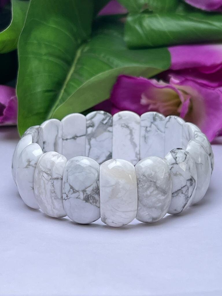 Howlite Stone All Chakras Rectangle Beaded Bracelet 25 MM Stretch Bracelet