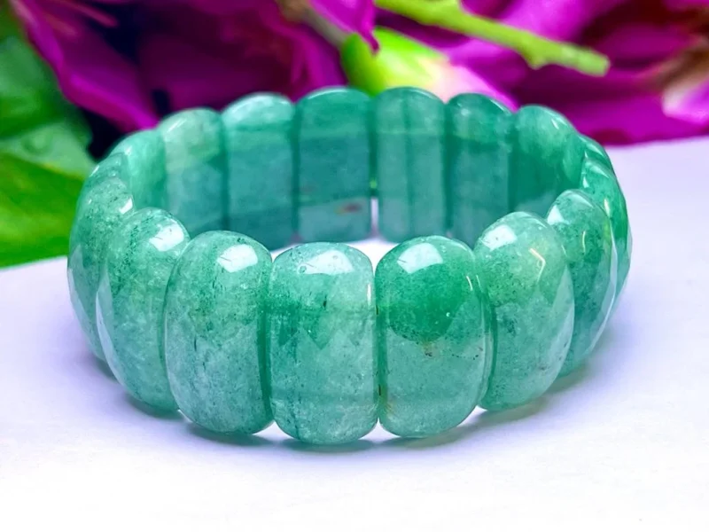 Green Aventurine Stone All Chakras Rectangle Beaded Bracelet 25 MM Stretch Bracelet