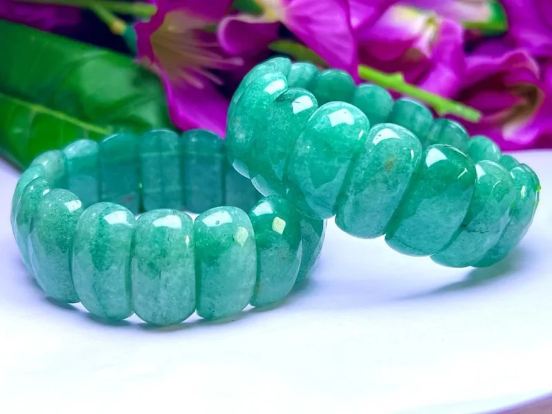 Green Aventurine Stone All Chakras Rectangle Beaded Bracelet 25 MM Stretch Bracelet - Image 3