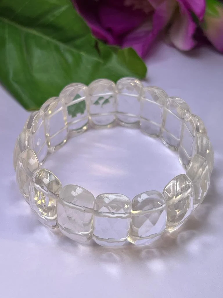 Himalyan Crystal Quartz Stone All Chakras Rectangle Beaded Bracelet 25 MM Stretch Bracelet - Image 3