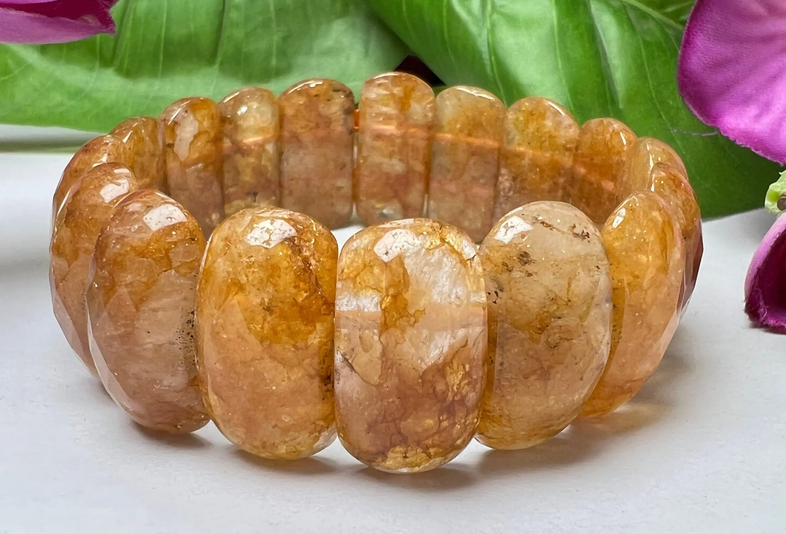 Citrine High Metaphysical Energy Stone Rectangle Beaded Bracelet 25 MM Stretch Bracelet