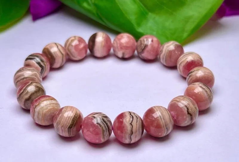 Rhodochrosite Round Beaded Bracelet 12 MM Stretch Bracelet - Image 2