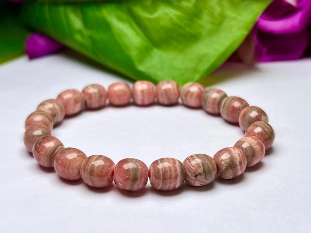 Rhodochrosite Round Beaded Bracelet 10 MM Stretch Bracelet - Image 2