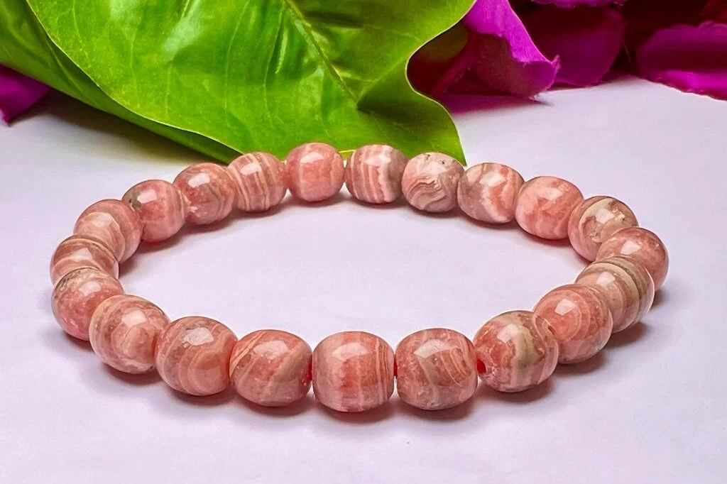 Rhodochrosite Round Beaded Bracelet 10 MM Stretch Bracelet