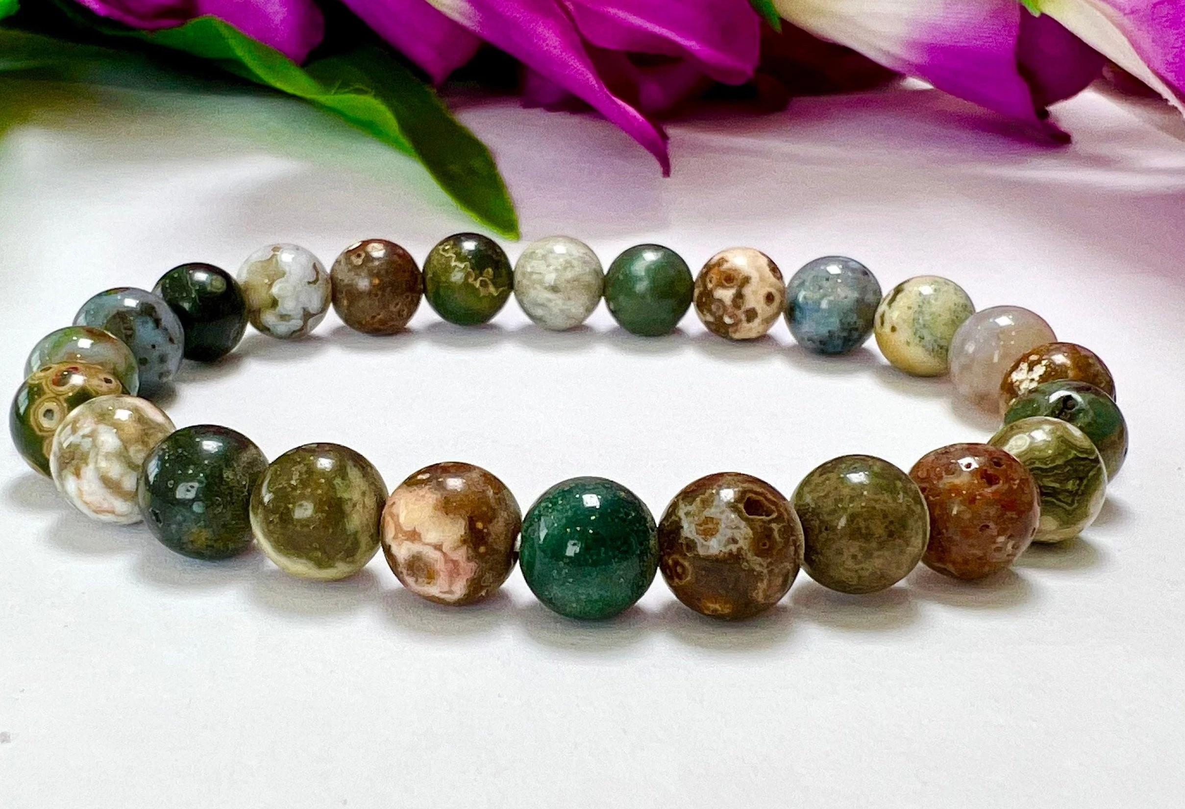Ocean Jasper Round Beaded Bracelet 6 MM 8 MM 10 MM Stretch Bracelet