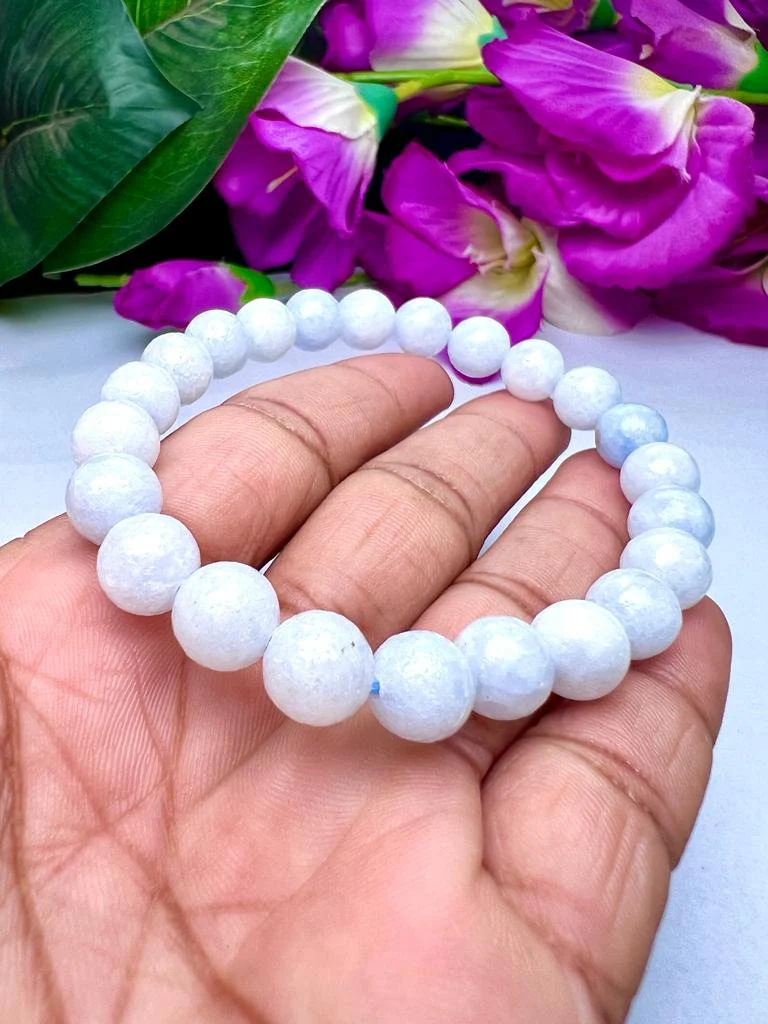 Blue Calcite Stone Round Beaded Bracelet 8MM Stretch Bracelet - Image 4