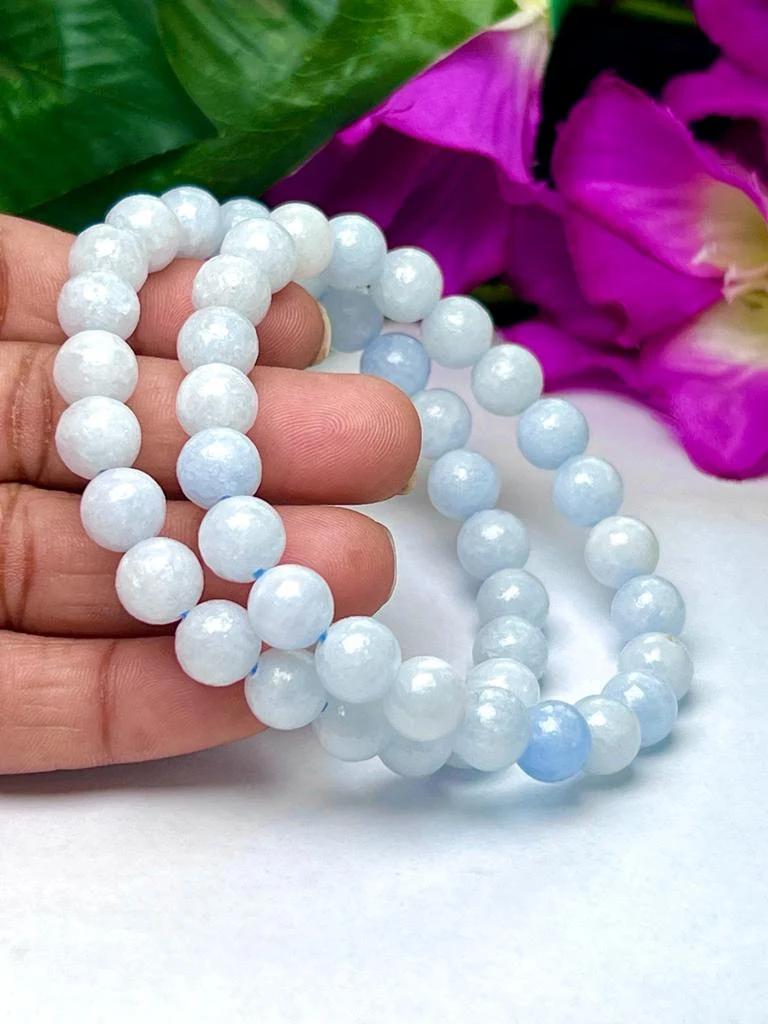 Blue Calcite Stone Round Beaded Bracelet 8MM Stretch Bracelet - Image 5