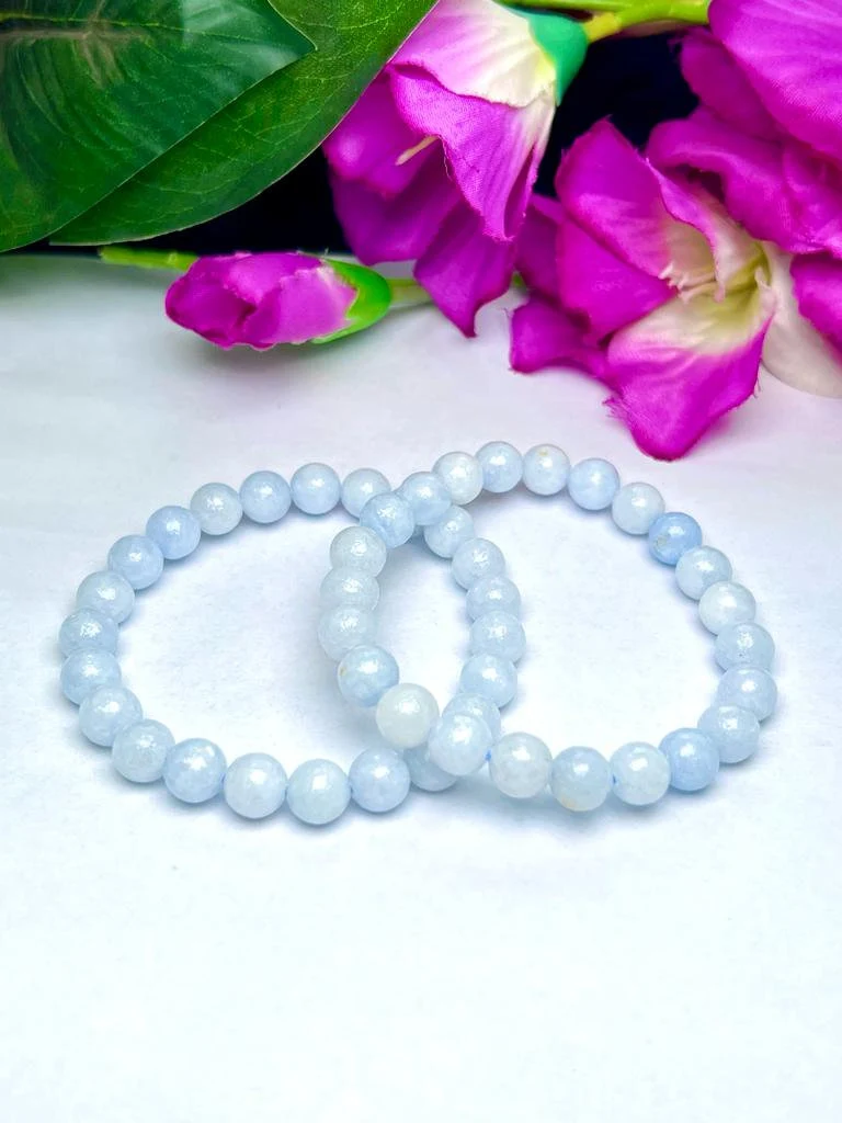 Blue Calcite Stone Round Beaded Bracelet 8MM Stretch Bracelet - Image 7