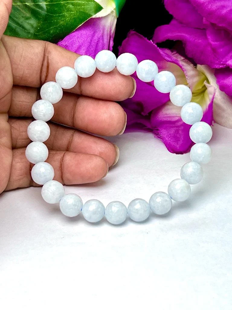 Blue Calcite Stone Round Beaded Bracelet 8MM Stretch Bracelet - Image 8