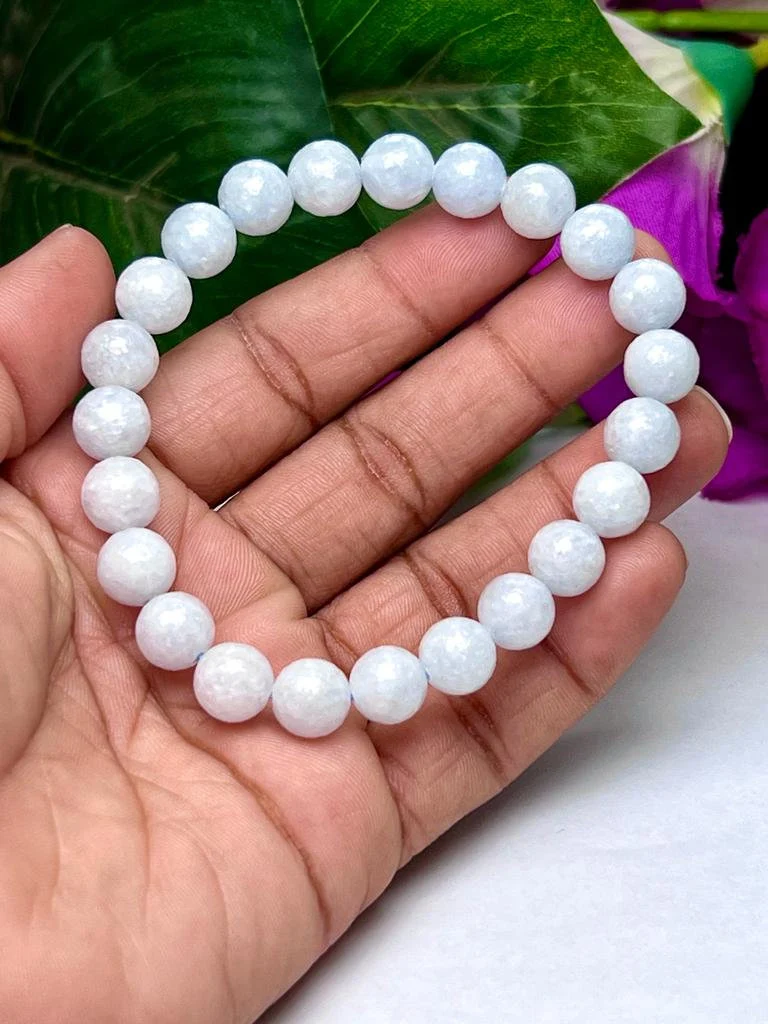 Blue Calcite Stone Round Beaded Bracelet 8MM Stretch Bracelet - Image 9