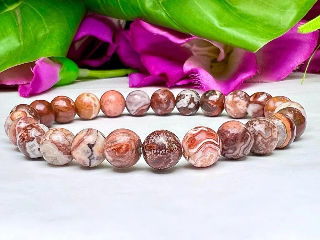 Leopard Skin Jasper Stone Bracelet Round Beaded Bracelet 8 MM Stretch Bracelet