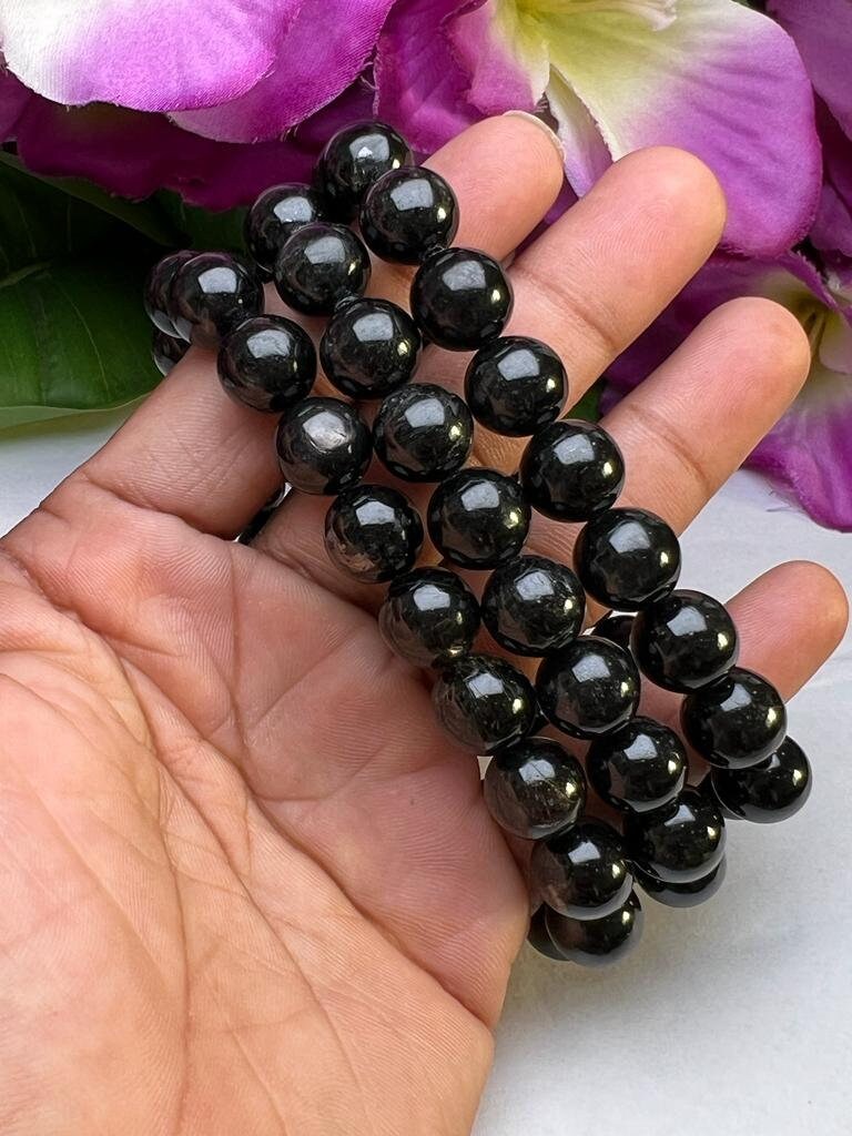 Hypersthene Stone Bracelet Round Beaded Bracelet Stretch Bracelet - Image 4