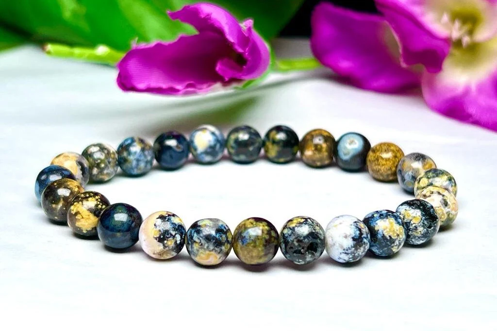 Blue Opal Stone Round Beaded Bracelet 8MM Stretch Bracelet