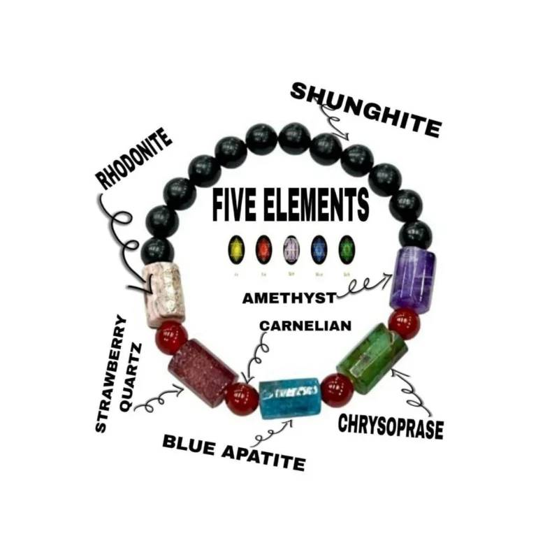 Five Elements Bracelet With Five 5 Spiritual Elements Earth, Air, Water, Fire and Spirit ,Meditation Reiki Crystal Healing