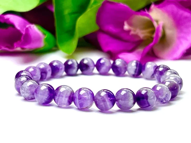 Dream Amethyst Chevron Amethyst Round Beaded Bracelet 8 MM Stretch Bracelet