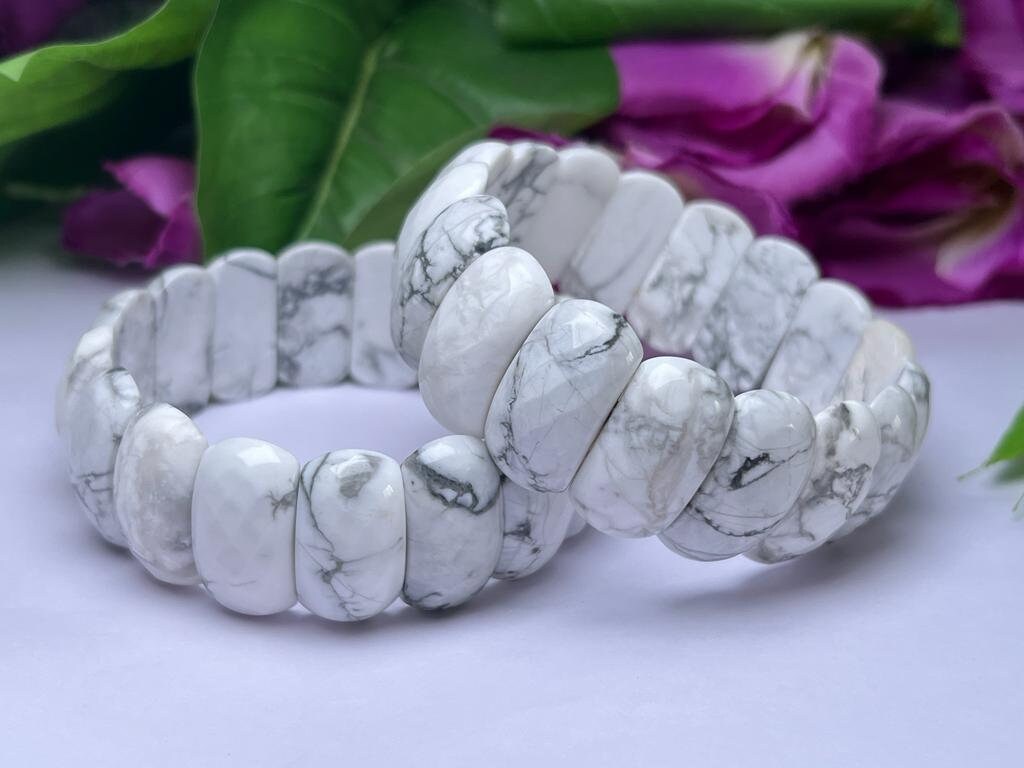 Howlite Stone All Chakras Rectangle Beaded Bracelet 25 MM Stretch Bracelet - Image 8
