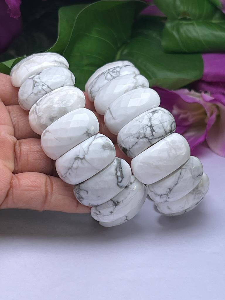 Howlite Stone All Chakras Rectangle Beaded Bracelet 25 MM Stretch Bracelet - Image 9