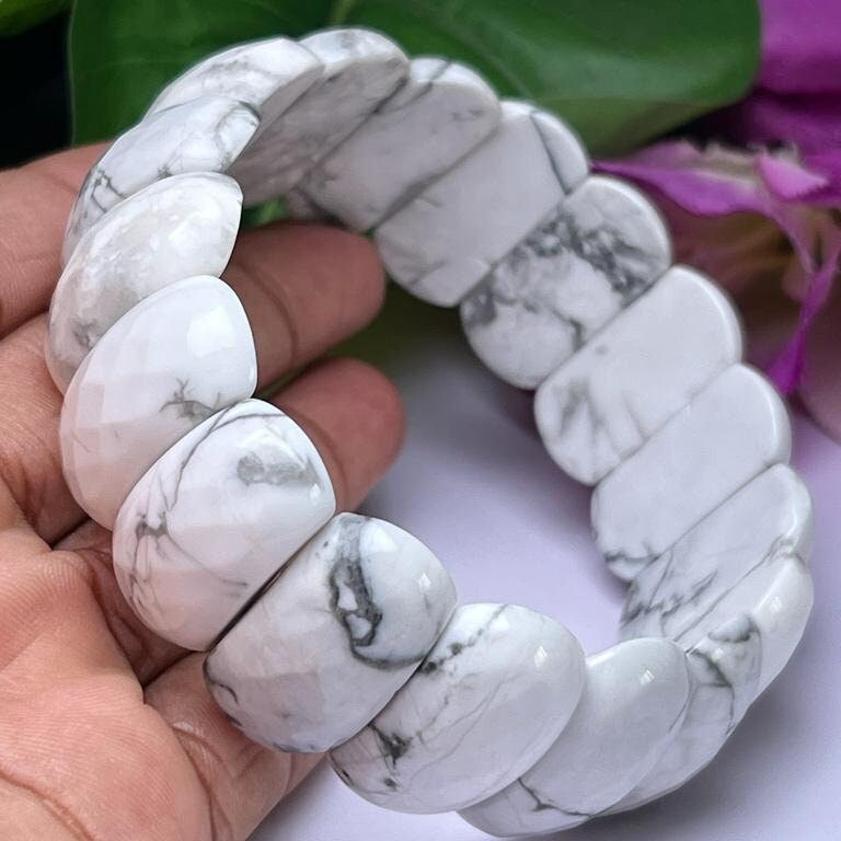 Howlite Stone All Chakras Rectangle Beaded Bracelet 25 MM Stretch Bracelet - Image 10