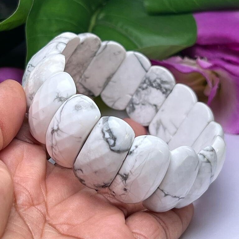 Howlite Stone All Chakras Rectangle Beaded Bracelet 25 MM Stretch Bracelet - Image 11