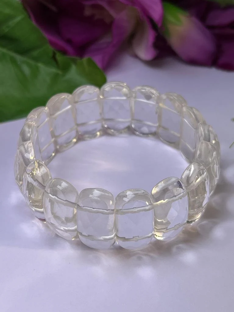 Himalyan Crystal Quartz Stone All Chakras Rectangle Beaded Bracelet 25 MM Stretch Bracelet - Image 8