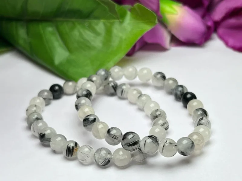 Tourmalinated Quartz Stone Round Beaded Bracelet 8 MM Stretch Bracelet - Image 5