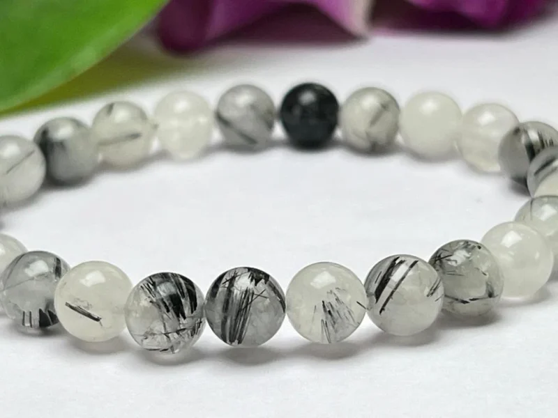Tourmalinated Quartz Stone Round Beaded Bracelet 8 MM Stretch Bracelet - Image 8
