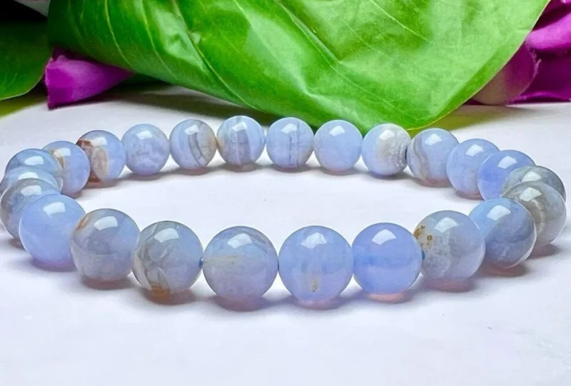 Blue lace Agate Stone Round Bead Bracelet 8mm